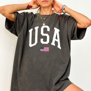 NEW Big USA American Flag July 4th Fourth Of July Crewneck Graphic Tee Shirt